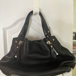 Elegant Burberry Black Leather & Iconic Plaid Handbag with Burberry Dust Bag